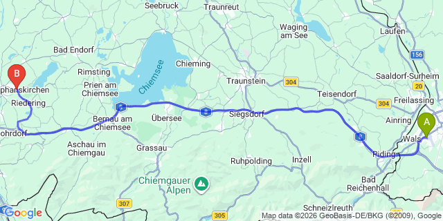 Map: Salzburg Airport (SZG) to Stephanskirchen