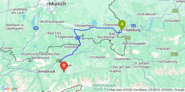 Map: Salzburg Airport (SZG) to Stumm im Zillertal