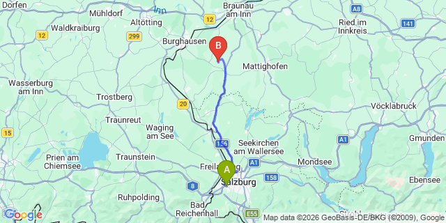 Map: Salzburg Airport (SZG) to Taxenbach