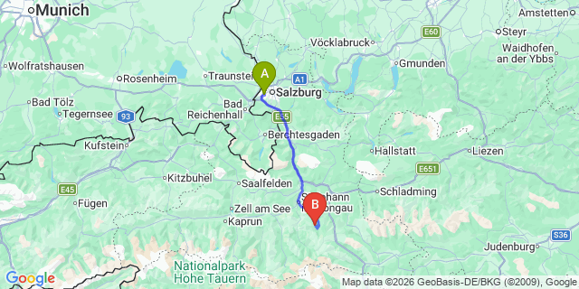 Map: Salzburg Airport (SZG) to Techendorf