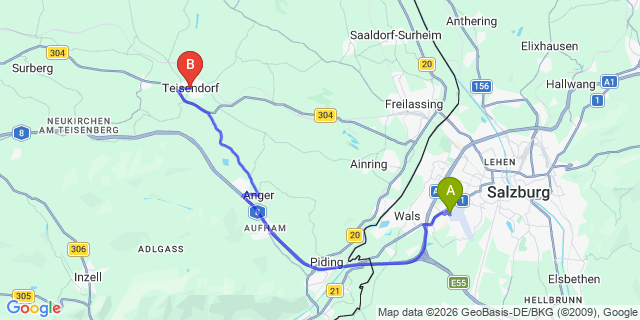 Map: Salzburg Airport (SZG) to Teisendorf