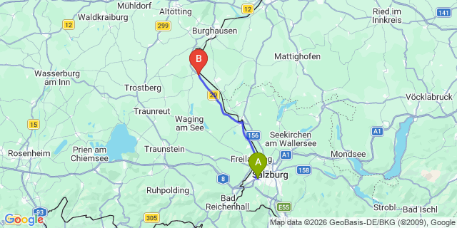 Map: Salzburg Airport (SZG) to Tittmoning
