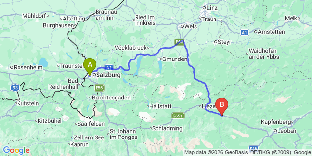Map: Salzburg Airport (SZG) to Trieben