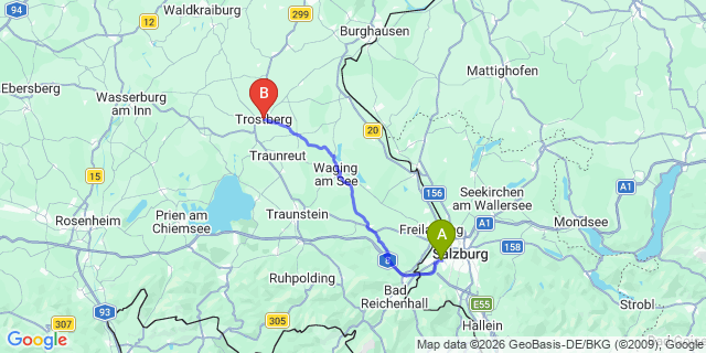 Map: Salzburg Airport (SZG) to Trostberg
