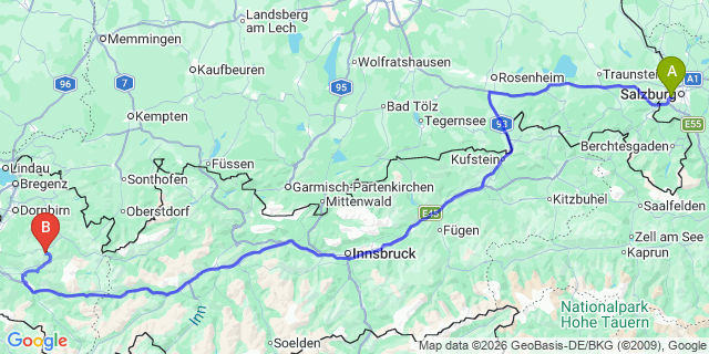 Map: Salzburg Airport (SZG) to Tschagguns
