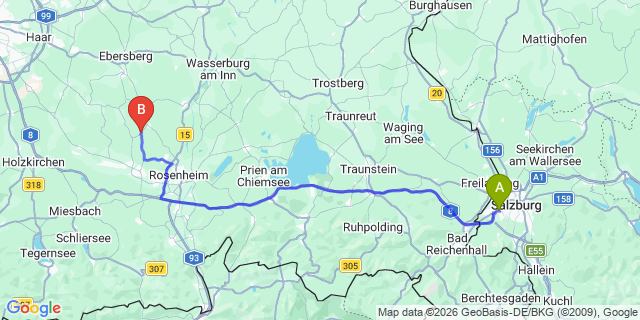 Map: Salzburg Airport (SZG) to Tuntenhausen