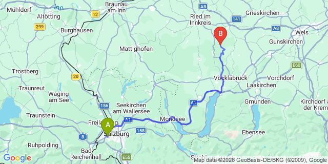 Map: Salzburg Airport (SZG) to Tweng