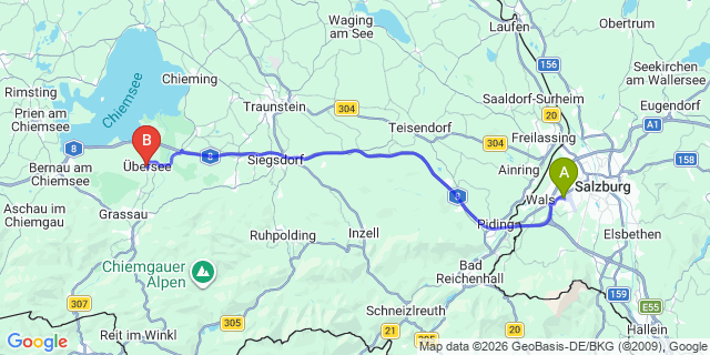 Map: Salzburg Airport (SZG) to Übersee
