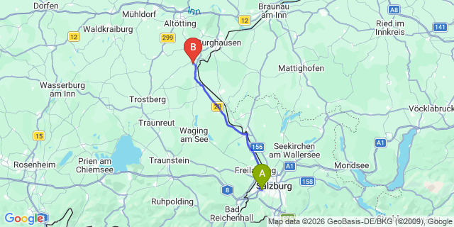 Map: Salzburg Airport (SZG) to Unken
