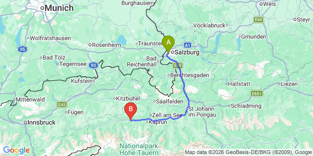 Map: Salzburg Airport (SZG) to Uttendorf