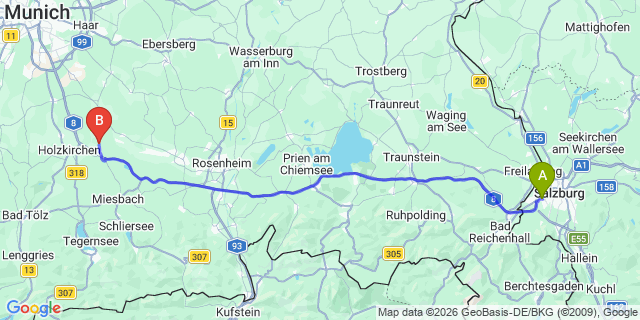 Map: Salzburg Airport (SZG) to Valley