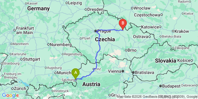 Map: Salzburg Airport (SZG) to Vienna city (all areas)
