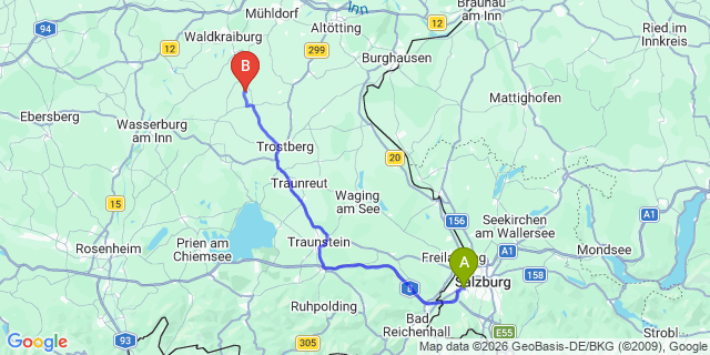 Map: Salzburg Airport (SZG) to Virgen