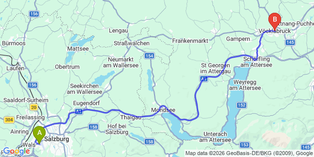 Map: Salzburg Airport (SZG) to Vöcklabruck