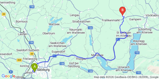 Map: Salzburg Airport (SZG) to Vöcklamarkt