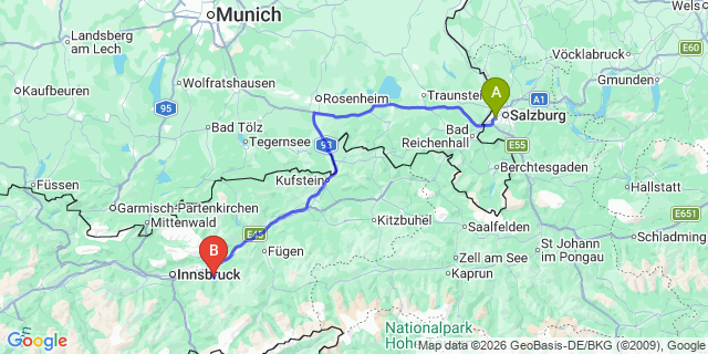 Map: Salzburg Airport (SZG) to Wattens