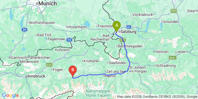Map: Salzburg Airport (SZG) to Westendorf