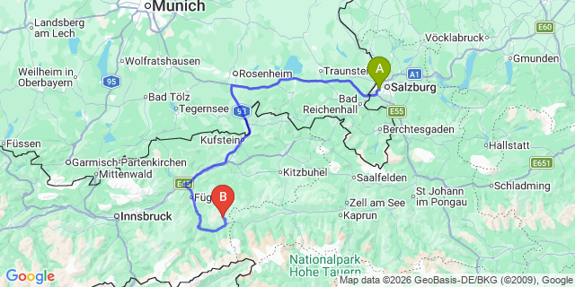 Map: Salzburg Airport (SZG) to Wildschonau