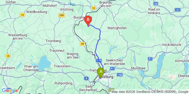 Map: Salzburg Airport (SZG) to Winklern
