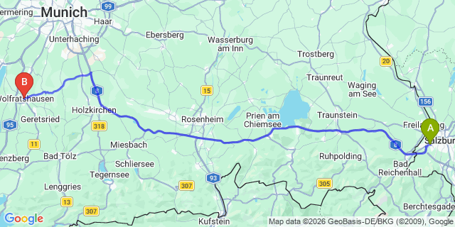 Map: Salzburg Airport (SZG) to Wolfratshausen