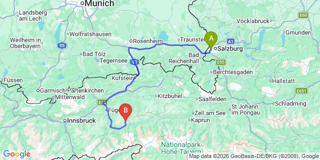 Map: Salzburg Airport (SZG) to Worgl