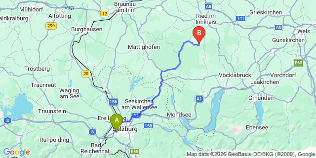Map: Salzburg Airport (SZG) to Zauchensee