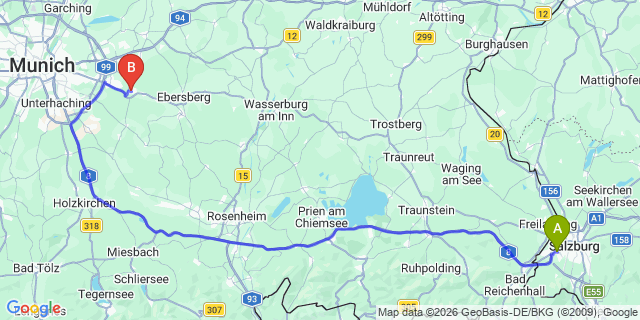 Map: Salzburg Airport (SZG) to Zorneding