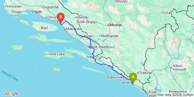 Map: Dubrovnik Airport (DBV) to Baska Voda