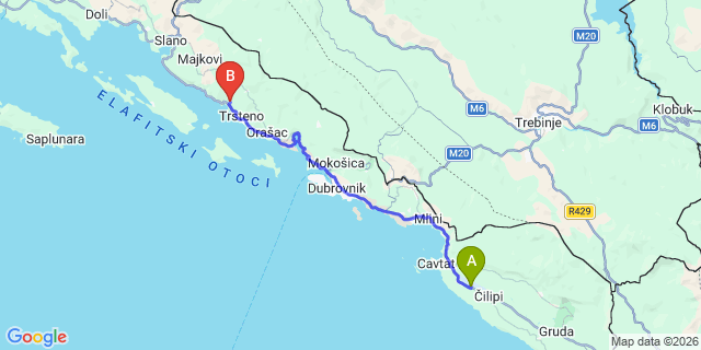Map: Dubrovnik Airport (DBV) to Brsecine