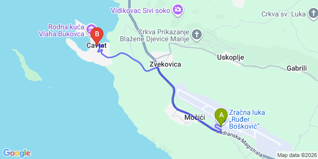 Map: Dubrovnik Airport (DBV) to Cavtat