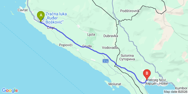 Map: Dubrovnik Airport (DBV) to Igalo