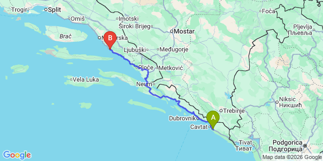 Map: Dubrovnik Airport (DBV) to Igrane