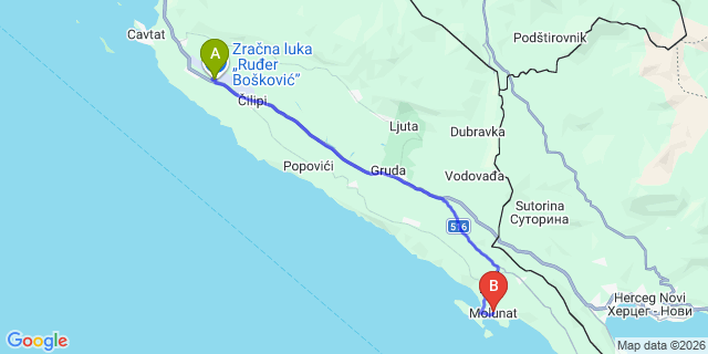Map: Dubrovnik Airport (DBV) to Molunat