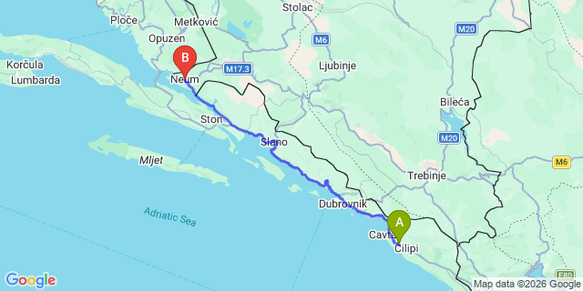 Map: Dubrovnik Airport (DBV) to Neum