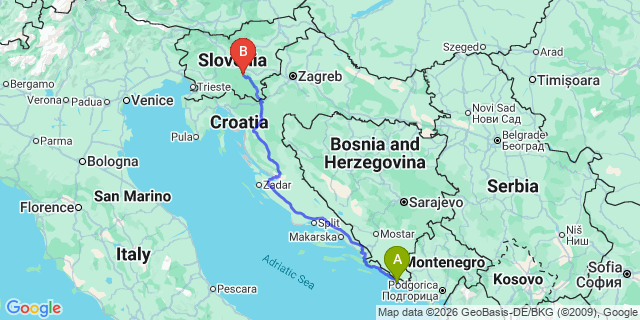Map: Dubrovnik Airport (DBV) to Novalja