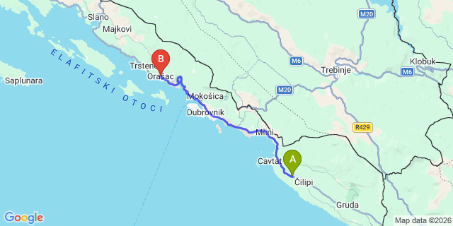 Map: Dubrovnik Airport (DBV) to Orasac
