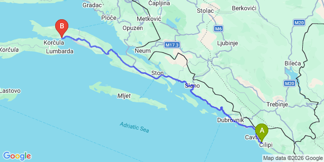 Map: Dubrovnik Airport (DBV) to Orebic