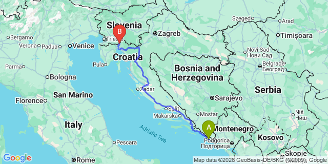 Map: Dubrovnik Airport (DBV) to Rijeka