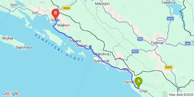 Map: Dubrovnik Airport (DBV) to Slano