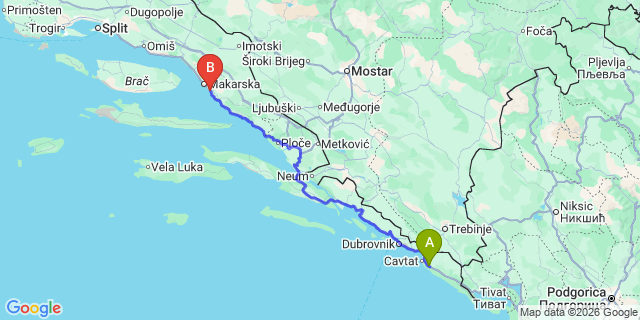 Map: Dubrovnik Airport (DBV) to Tucepi