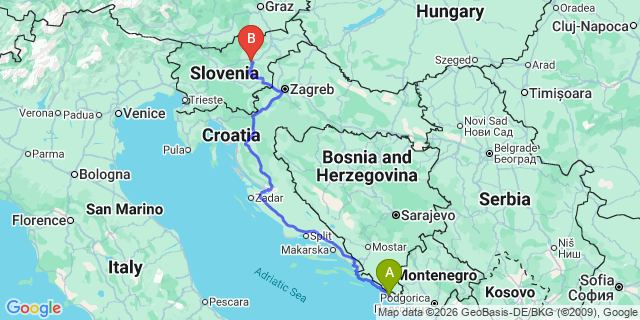 Map: Dubrovnik Airport (DBV) to Zadar