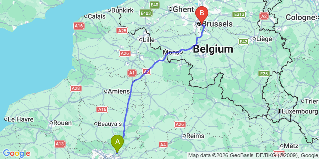 Map: Paris Charles de Gaulle Airport (CDG) to Antwerp