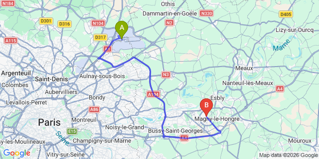 Map: Paris Charles de Gaulle Airport (CDG) to Disneyland