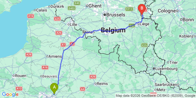 Map: Paris Charles de Gaulle Airport (CDG) to Maastricht