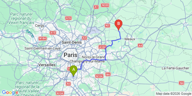 Map: Paris Orly Airport (ORY) to Disneyland