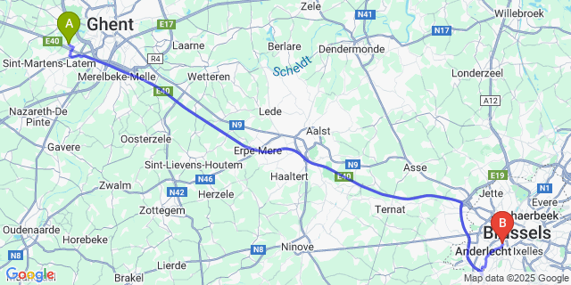 Map: Brussels Midi Train Station to Afsnee