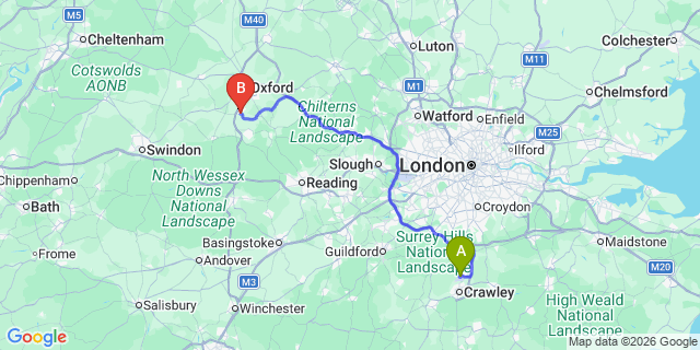 Map: London Gatwick Airport (LGW) to Abingdon