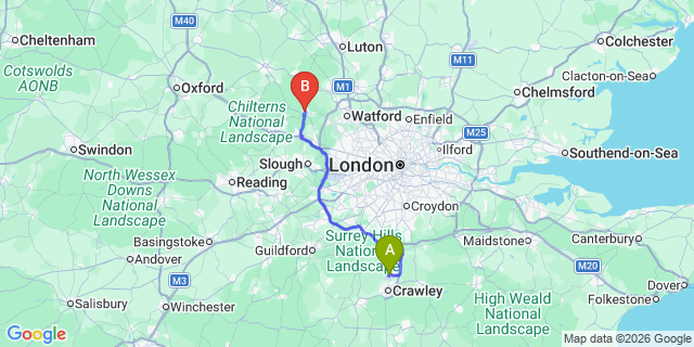 Map: London Gatwick Airport (LGW) to Amersham