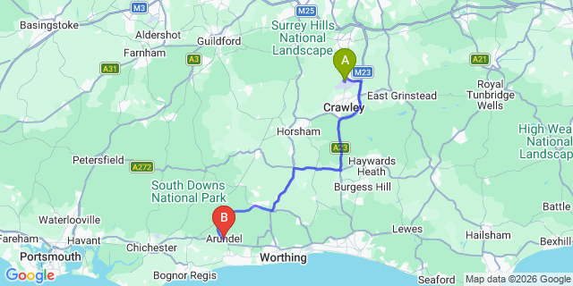 Map: London Gatwick Airport (LGW) to Arundel