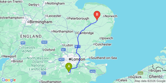 Map: London Gatwick Airport (LGW) to Attleborough